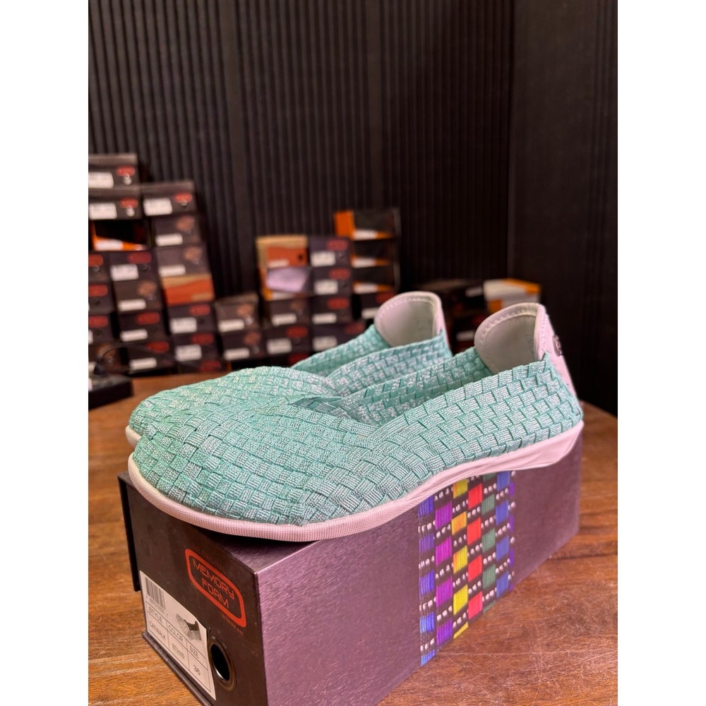 Bernie Mev Catwalk Mint Shimmer Woven Elastic Flats Size 36 US 5.5-6